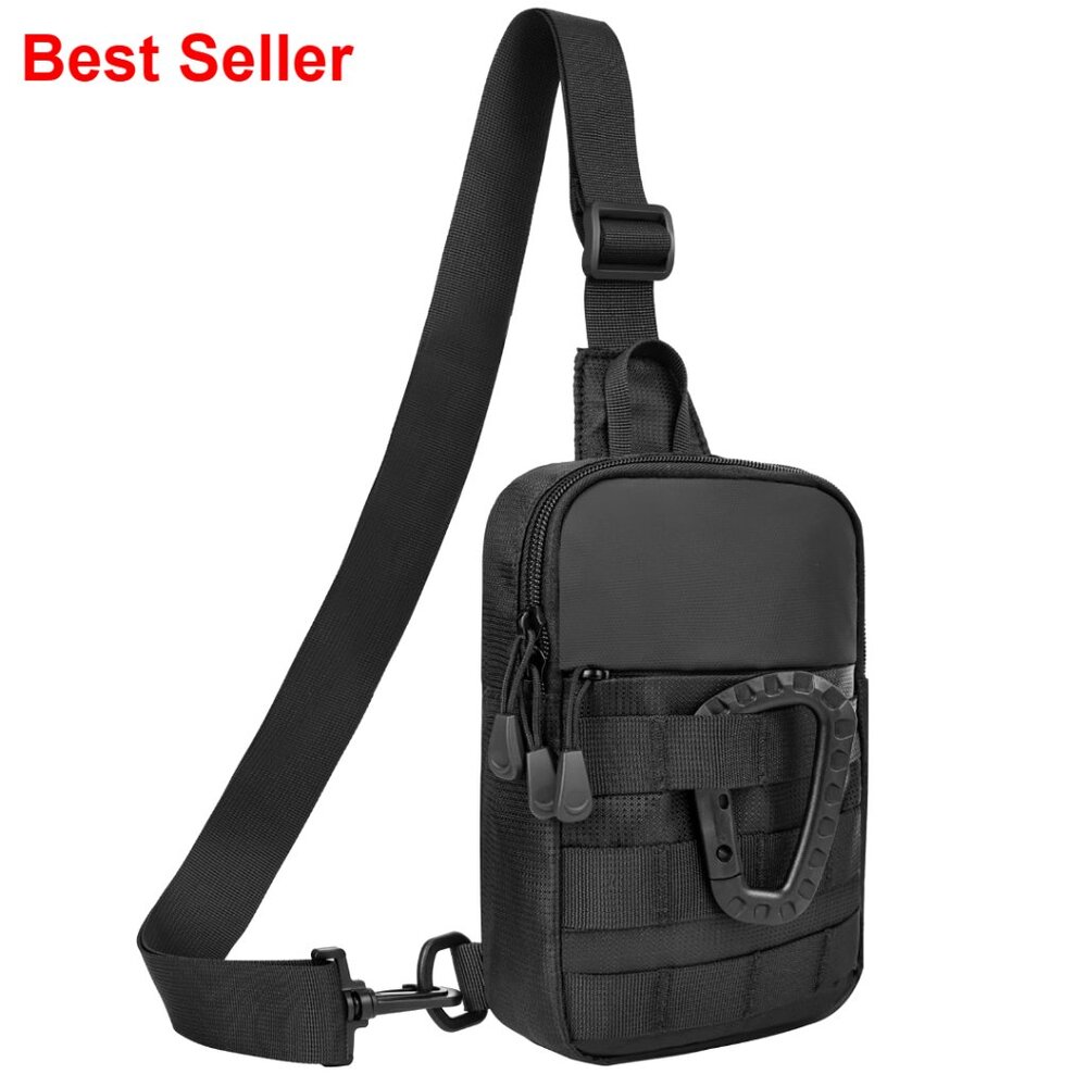 Waterproof Nylon Tactical Sling Bag with MOLLE Webbing Adjustable Strap